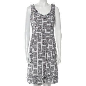 Tory Burch Black White Greek Key Motif Sleeveless Lined Midi Dress Women’s 8 EUC